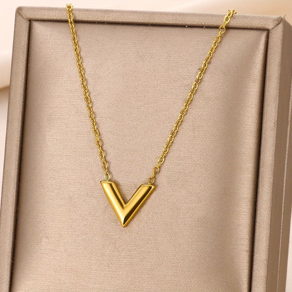 18K Gold-Plated Chevron Charm Necklace