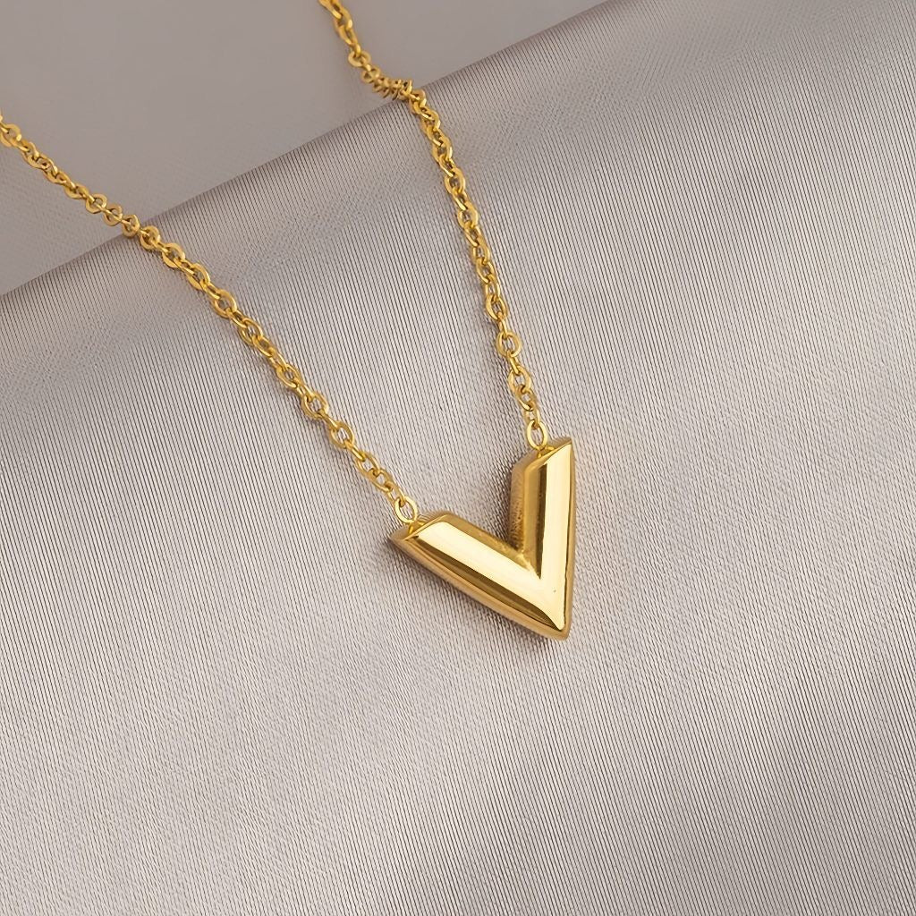 18K Gold-Plated Chevron Charm Necklace