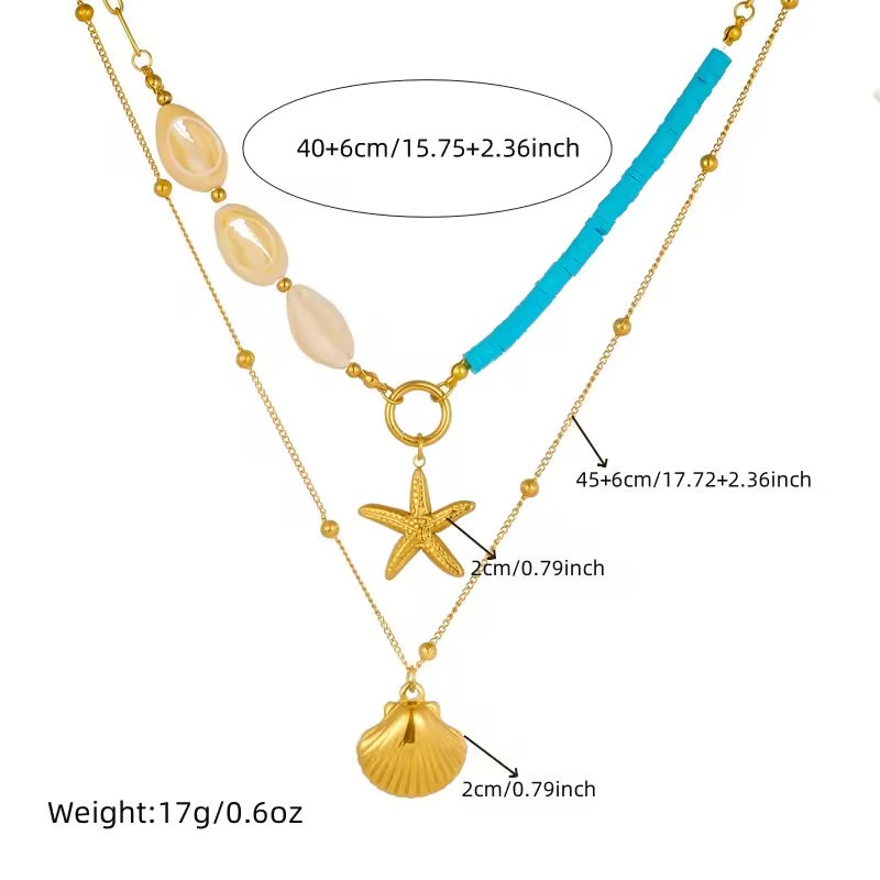 Sea shell starfish Turquoise Bilayer Necklace
